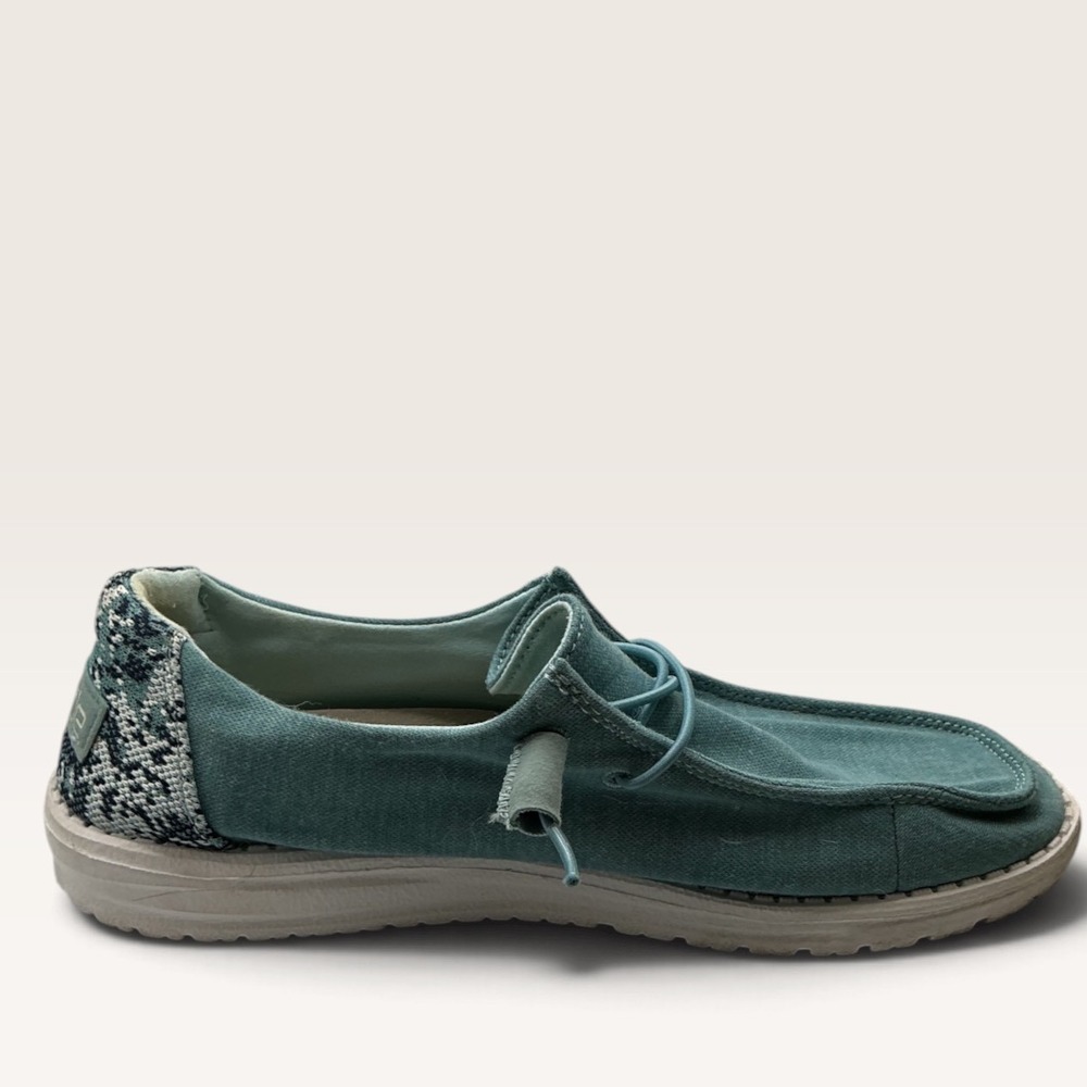 Hey Dude Wendy Stretch Fleece Teal Canvas Slip On Loafers Shoes Womens 9 - Picture 8 of 9